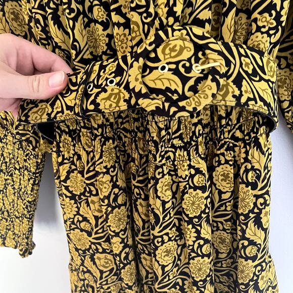 NICHOLAS Abbey Ruffled Printed Crepe Mini Dress In Mustard Yellow w/ Belt SZ 0 - Picture 5 of 16